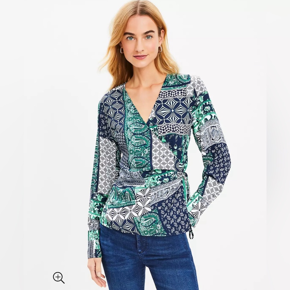 LOFT NWT Patchwork Wrap Blouse - Deep Space Blue